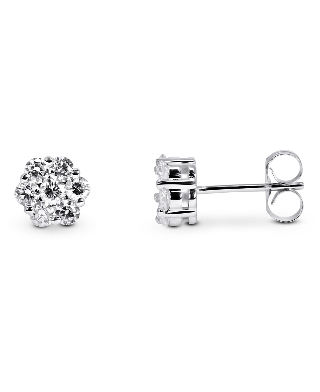 14K White Gold Lab Grown 5/8 Carat Diamond Flower Studs Earrings