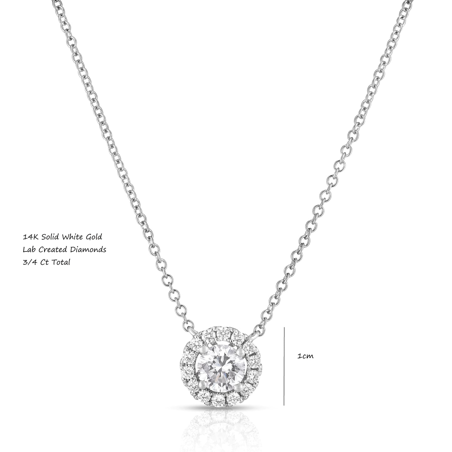14K White Gold Lab Grown Diamonds 3/4 Carat Halo Necklace Pendant