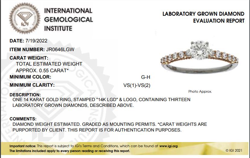 14K Two tone Gold Lab Grown Diamond 1/2 Ct Ring, Size 7, IGI Certificate