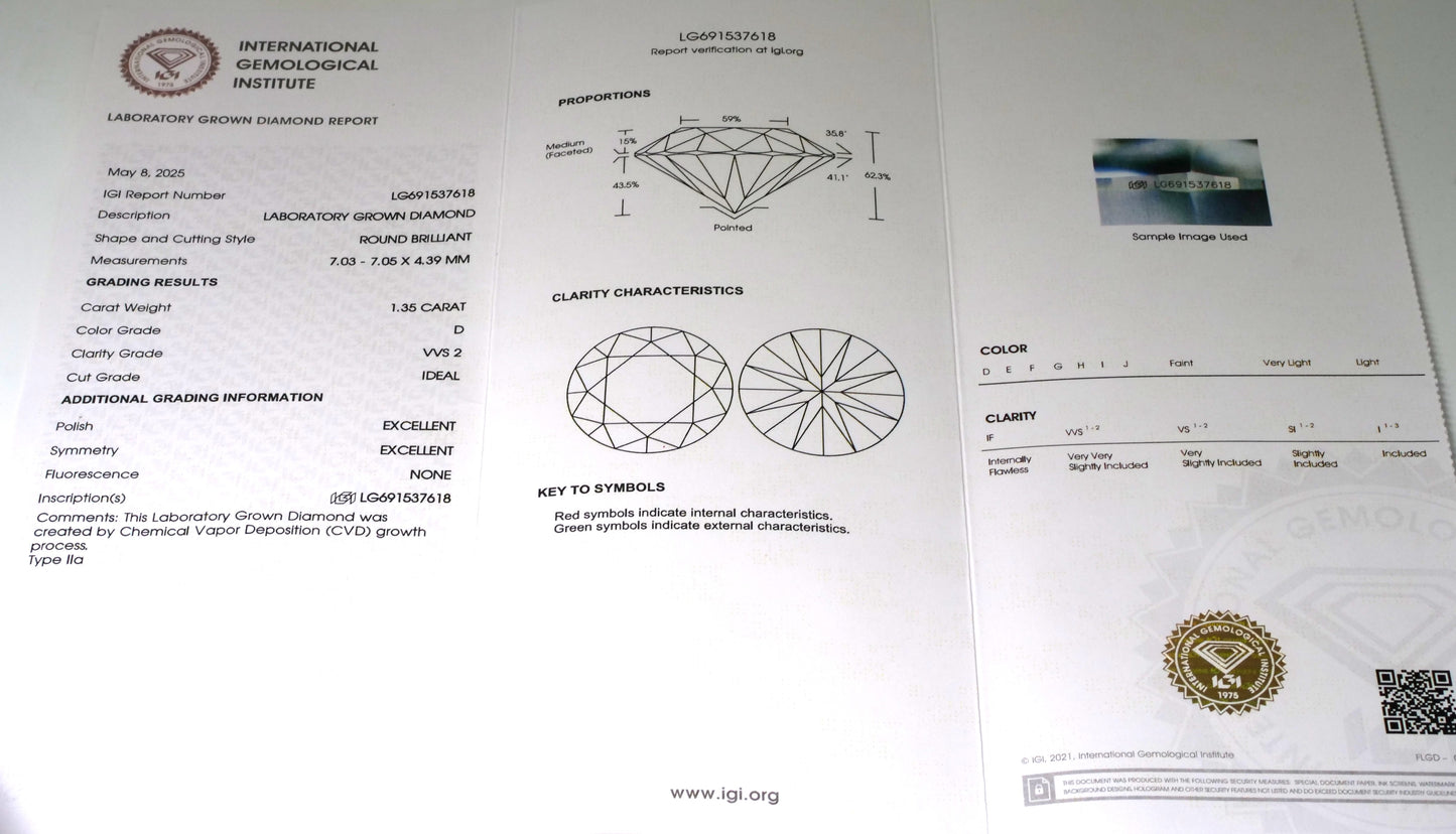 Diamond appraisal report with International Gemological Institute logo