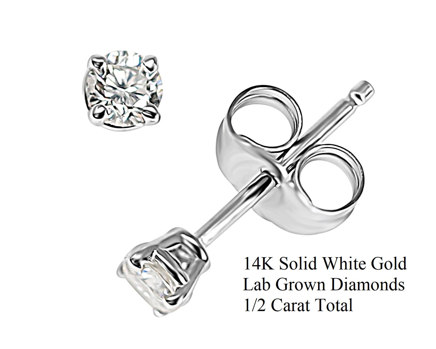 14K White Gold Lab Grown Diamonds 1/2 Ct Stud Earrings
