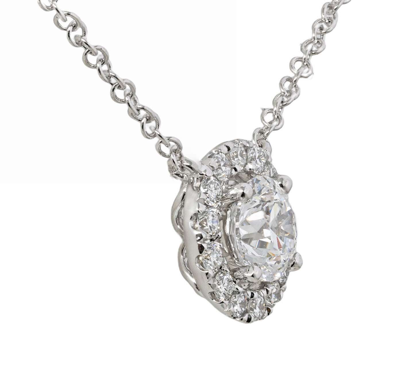 14K White Gold Lab Grown Diamonds 3/4 Carat Halo Necklace Pendant