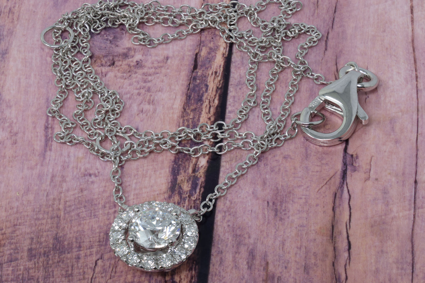 14K White Gold Lab Grown Diamonds 3/4 Carat Halo Necklace Pendant