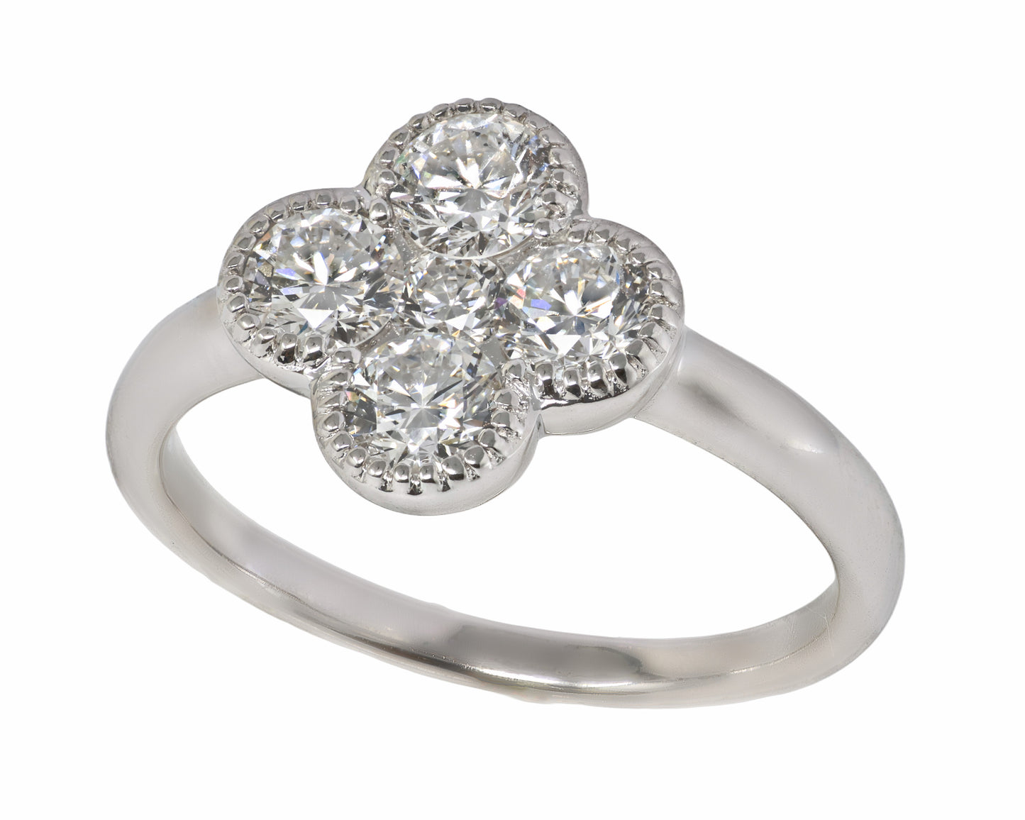 14K Solid Gold Lab Grown Diamond 1.06 Ct Four Leaf Clover Ring. Size 7