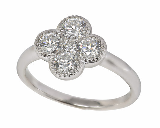 14K Solid Gold Lab Grown Diamond 1.06 Ct Four Leaf Clover Ring. Size 7