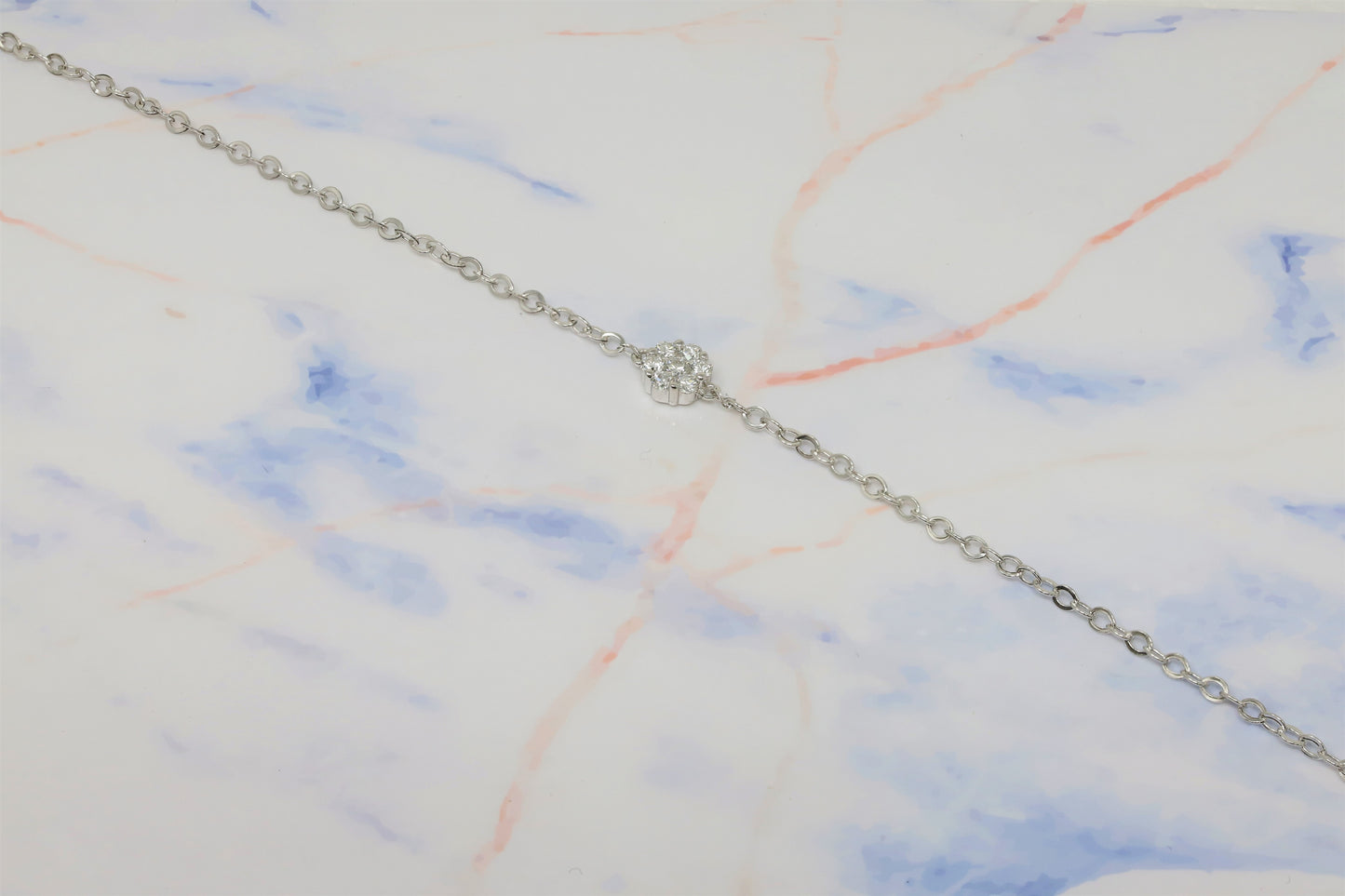 14K White Gold Lab Grown Diamond 1/5 Ct Flower Bracelet with IGI Certificate