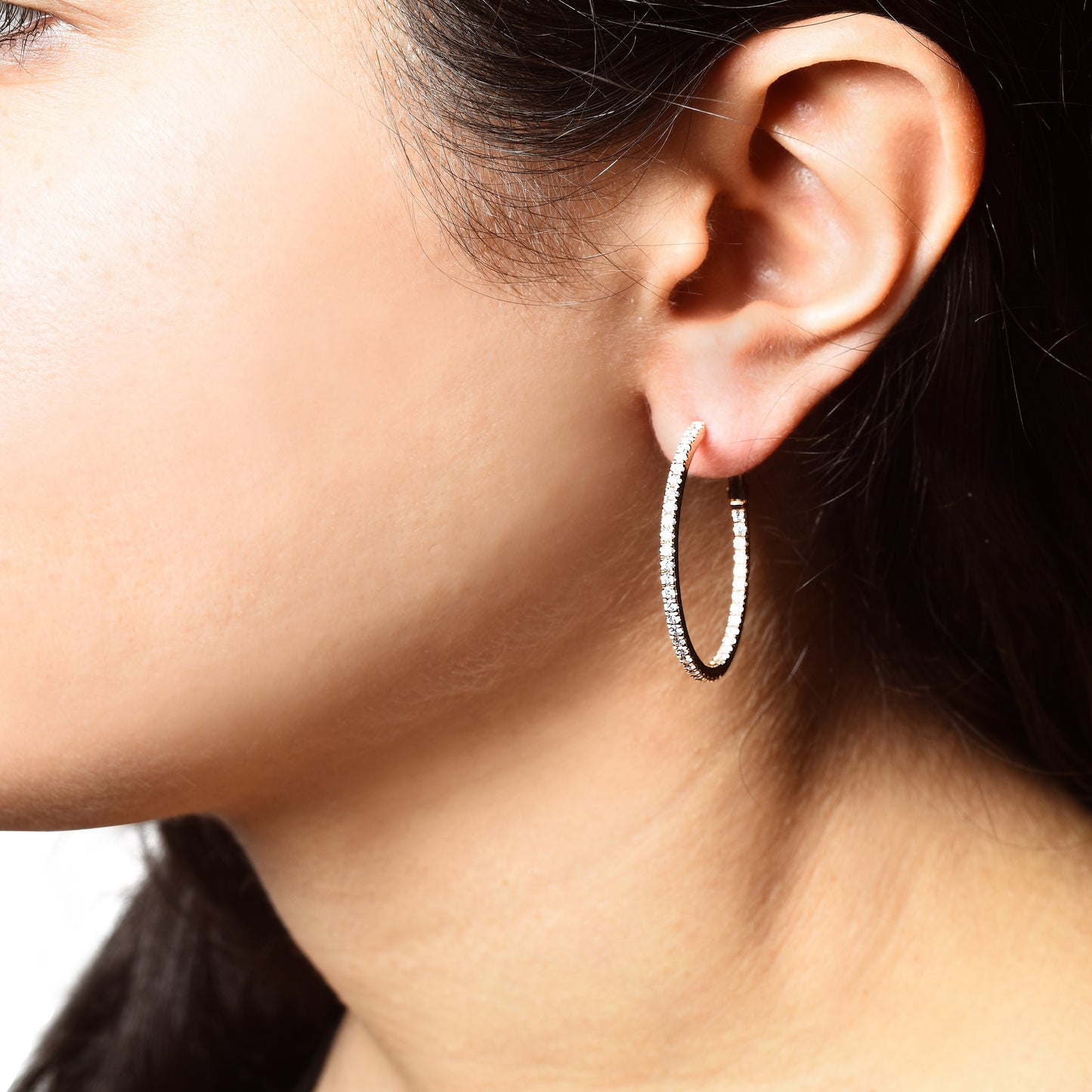 14K White Gold Lab Grown Diamond 1.02 Ct Hoop Earrings, 2 cm Diameter with IGI Certificate