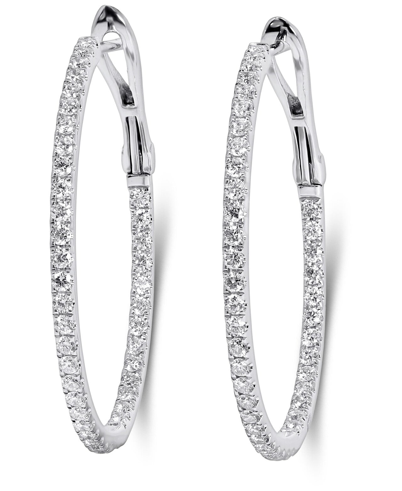 14K White Gold Lab Grown Diamond 1.02 Ct Hoop Earrings, 2 cm Diameter with IGI Certificate