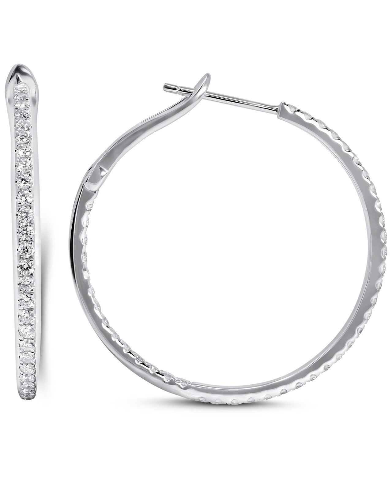 14K White Gold Lab Grown Diamond 1.02 Ct Hoop Earrings, 2 cm Diameter with IGI Certificate