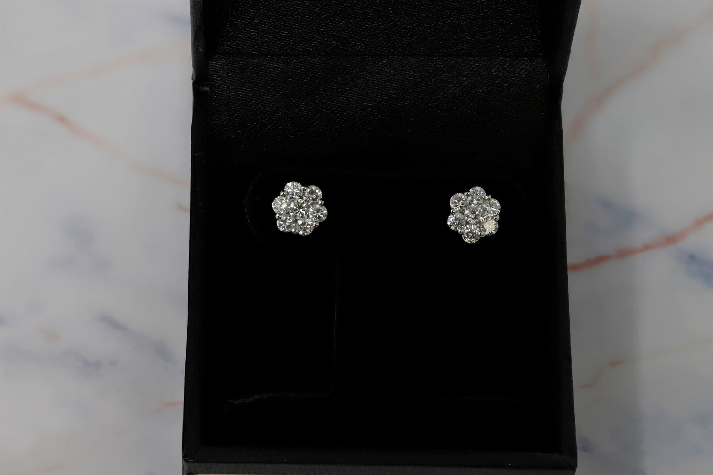 14K White Gold Lab Grown Diamond Flower Earrings. IGI Certified 5/8 CT Total Diamonds. H-I Color VS1-VS2 Clarity