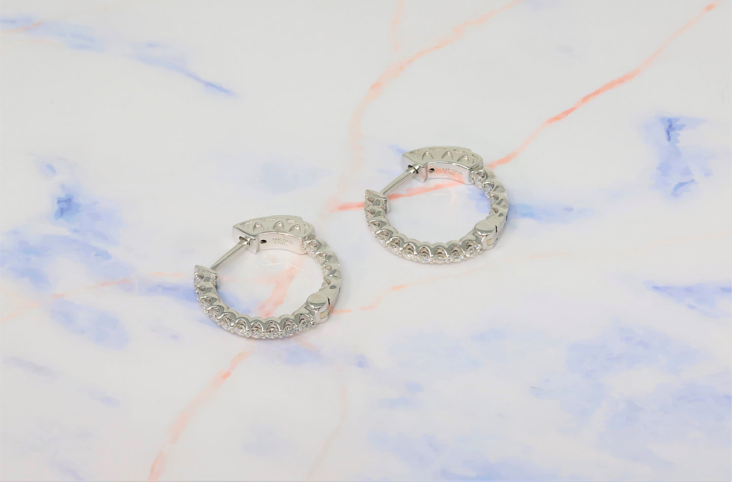 14K White Gold Lab Grown Diamond 3/4 Ct inside out Hoop Earrings, 2cm Diameter, IGI Certificate