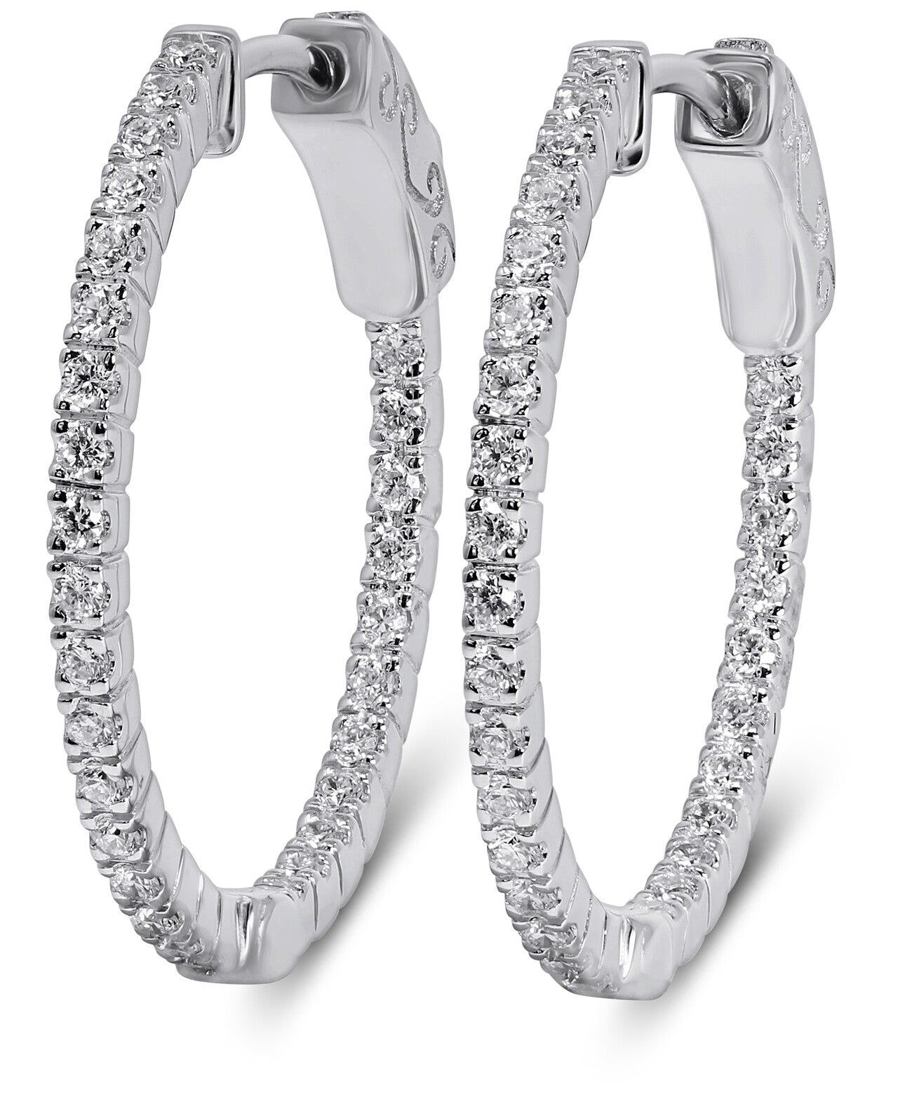 14K White Gold Lab Grown Diamond 1/2 Ct Inside Out Hoop Earrings, 2cm Diameter with IGI Certificate