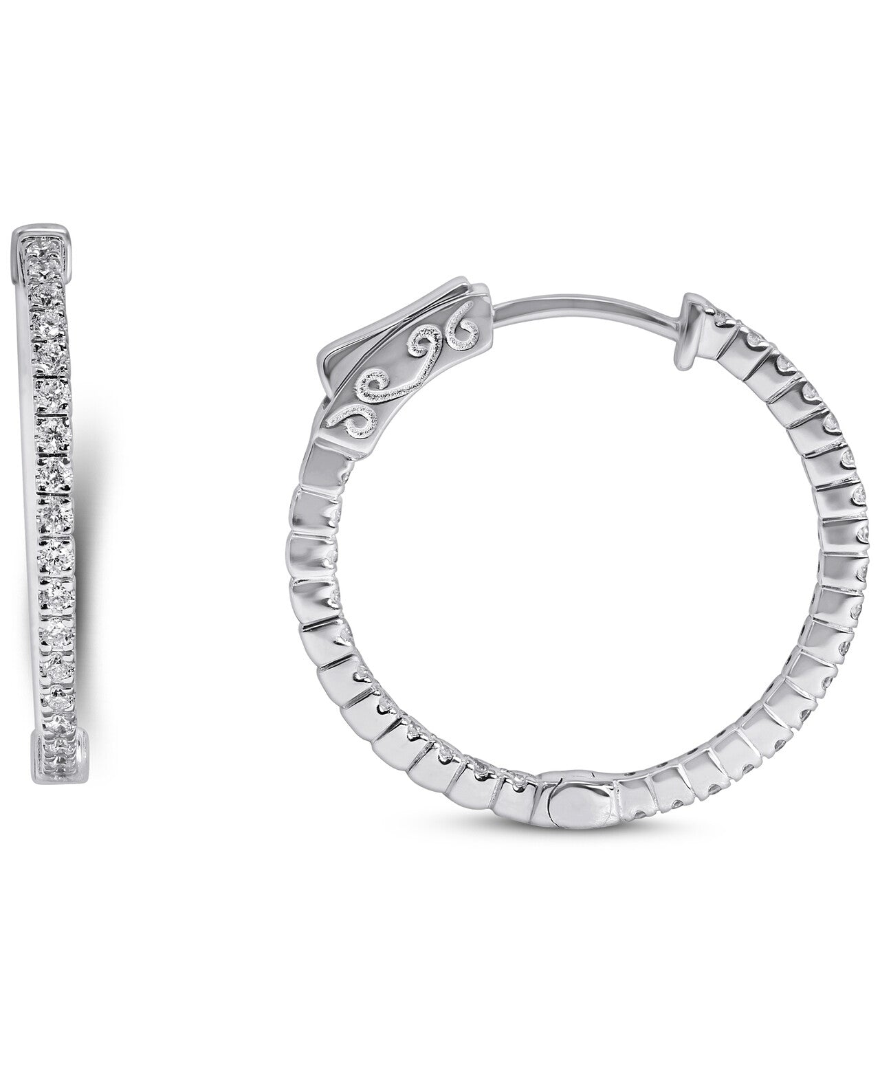 14K White Gold Lab Grown Diamond 1/2 Ct Inside Out Hoop Earrings, 2cm Diameter with IGI Certificate