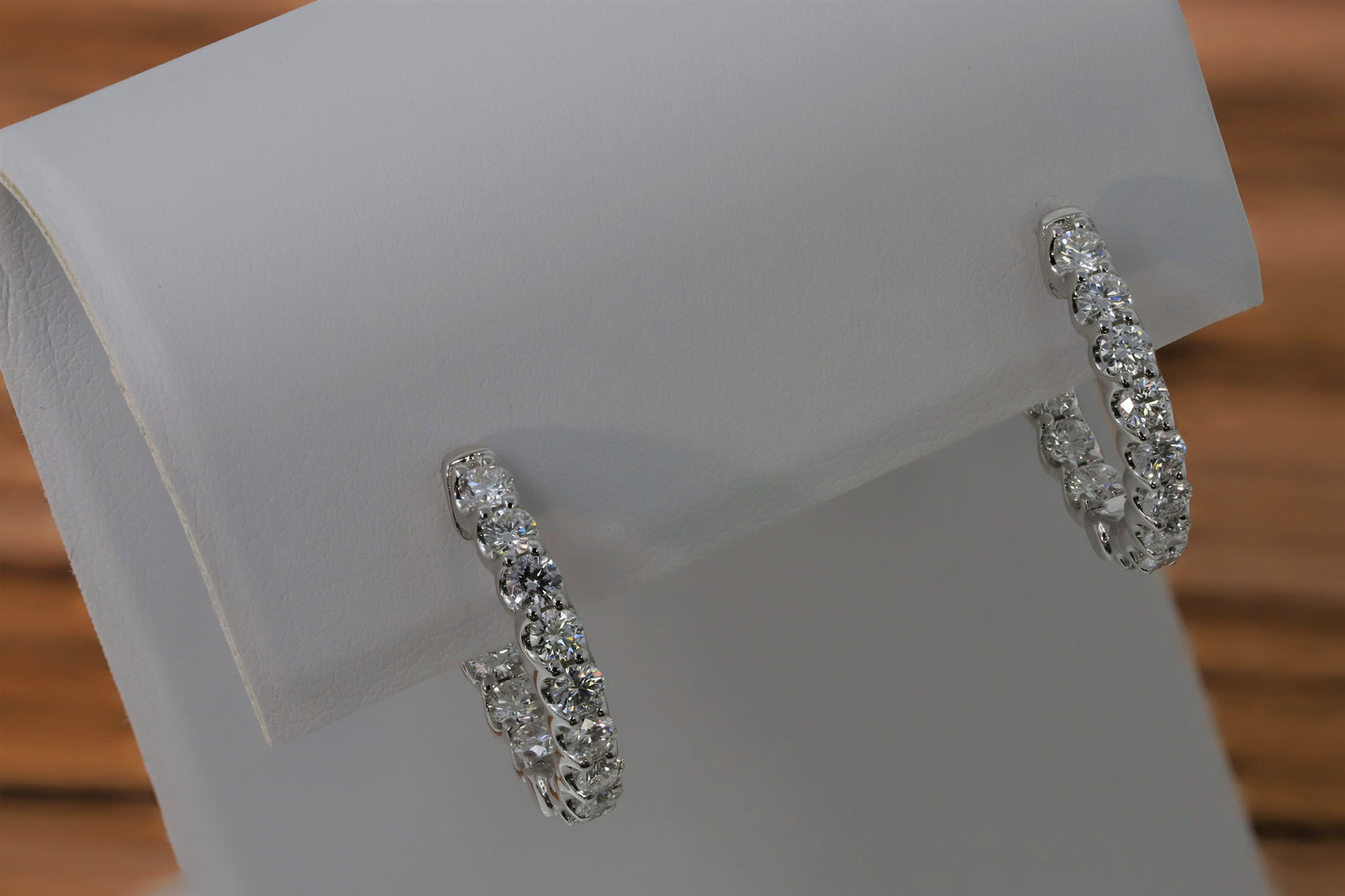 14K White Gold Lab Grown Diamond 1-3/8 Ct Hoop Earrings. IGI Certified G-H VS1-VS2, 1.5cm Diameter