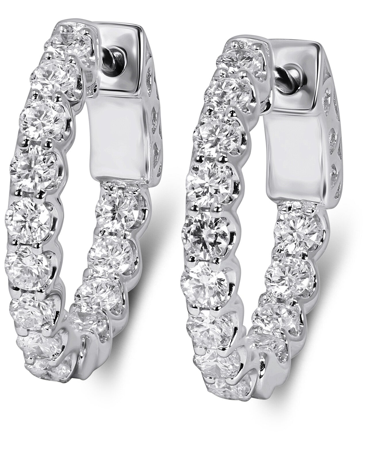 14K White Gold Lab Grown Diamond 1-3/8 Ct Hoop Earrings. IGI Certified G-H VS1-VS2, 1.5cm Diameter