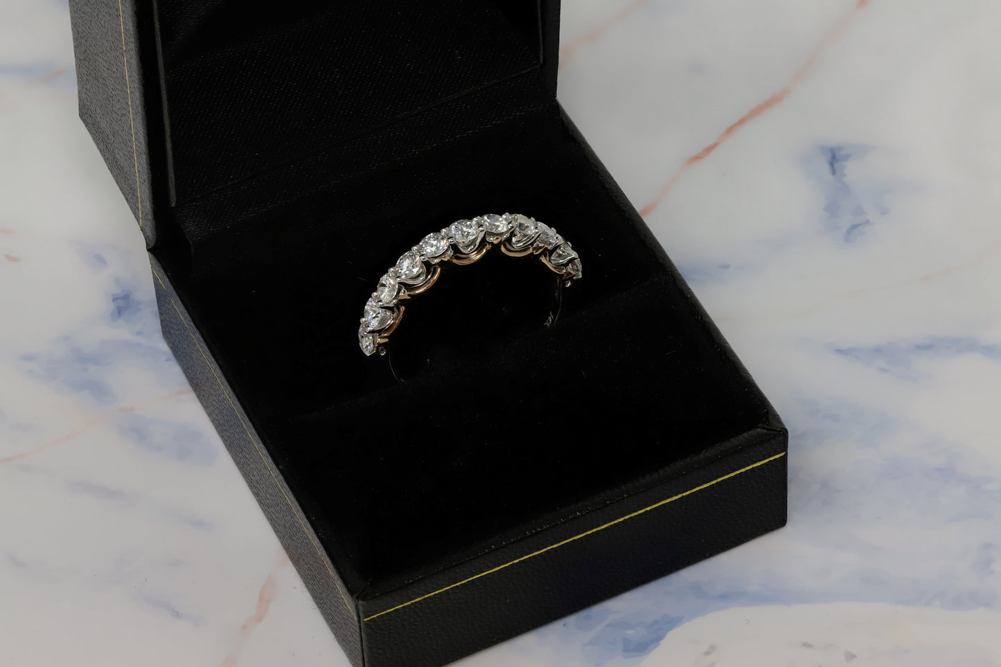 14K Two Tone White and Rose Gold Lab Grown Diamond 1-1/10 Ct Band Ring. G-H Color VS1-VS2 Clarity