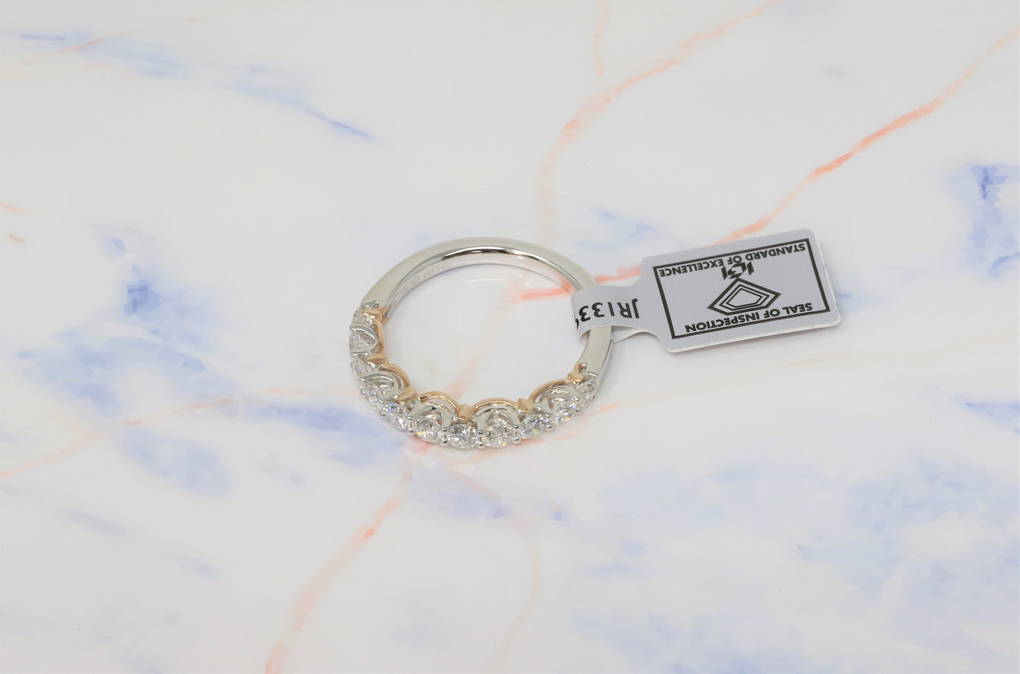 14K Two Tone White and Rose Gold Lab Grown Diamond 1-1/10 Ct Band Ring. G-H Color VS1-VS2 Clarity