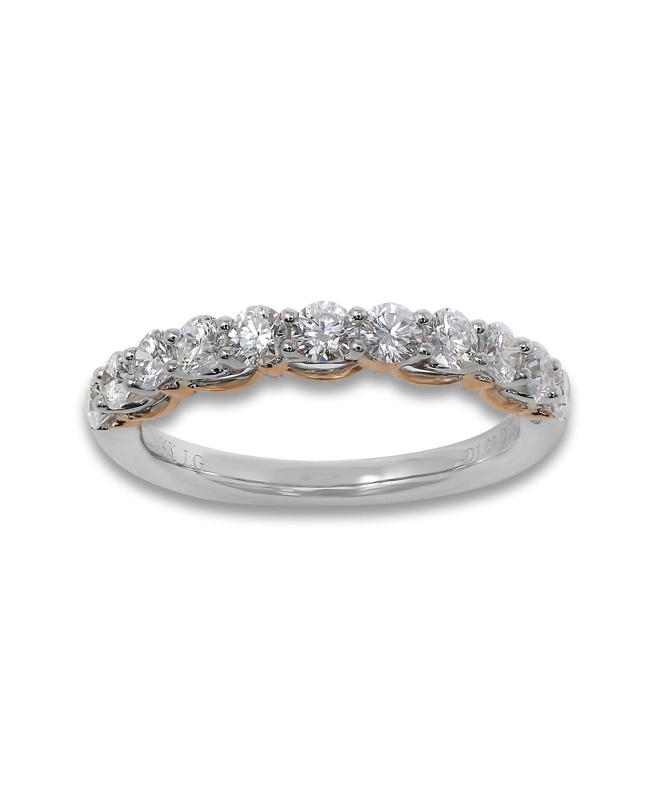 14K Two Tone White and Rose Gold Lab Grown Diamond 1-1/10 Ct Band Ring. G-H Color VS1-VS2 Clarity