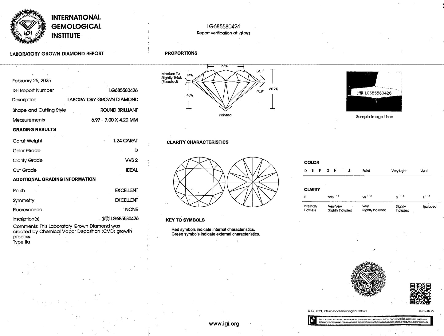 14K White Gold Lab Grown Diamonds 2-1/2 Ct Stud Earrings with IGI Certificate