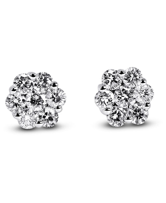 14K White Gold Lab Grown 5/8 Carat Diamond Flower Studs Earrings