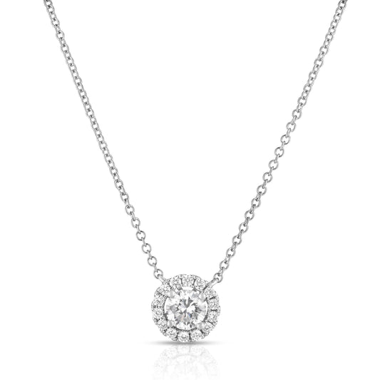 14K White Gold Lab Grown Diamonds 3/4 Carat Halo Necklace Pendant