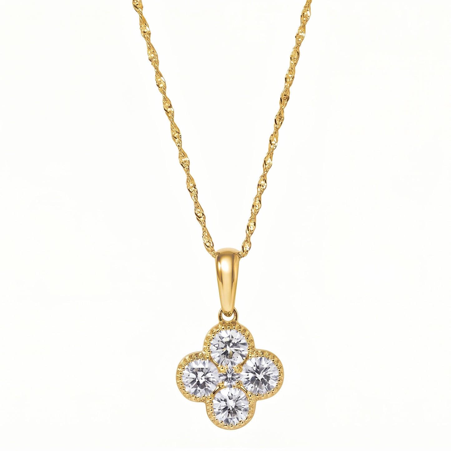 14K Yellow Gold Lab Grown Diamond 1.07 Ct Four Leaf Clover Pendant Necklace