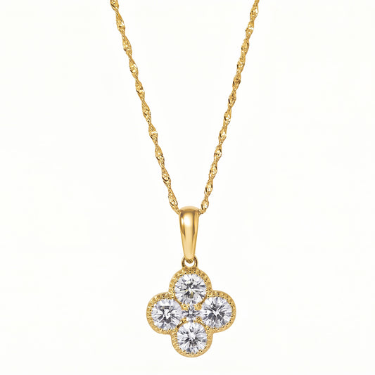14K Yellow Gold Lab Grown Diamond 1.07 Ct Four Leaf Clover Pendant Necklace
