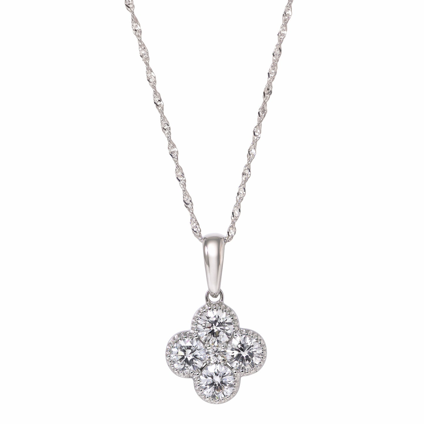 14K White Gold Lab Grown Diamond 1.07 Ct Four Leaf Clover Pendant Necklace