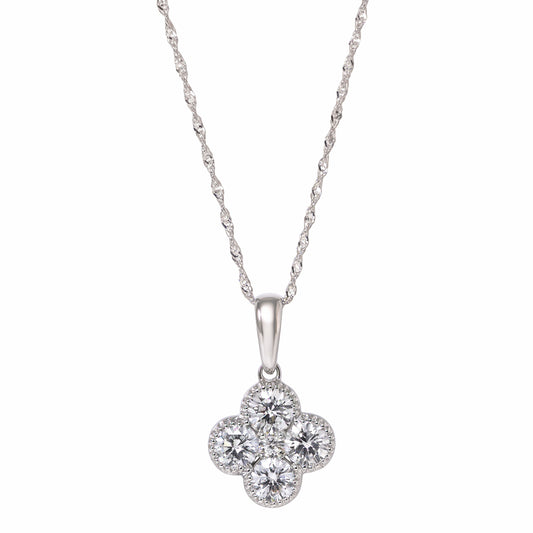 14K White Gold Lab Grown Diamond 1.07 Ct Four Leaf Clover Pendant Necklace
