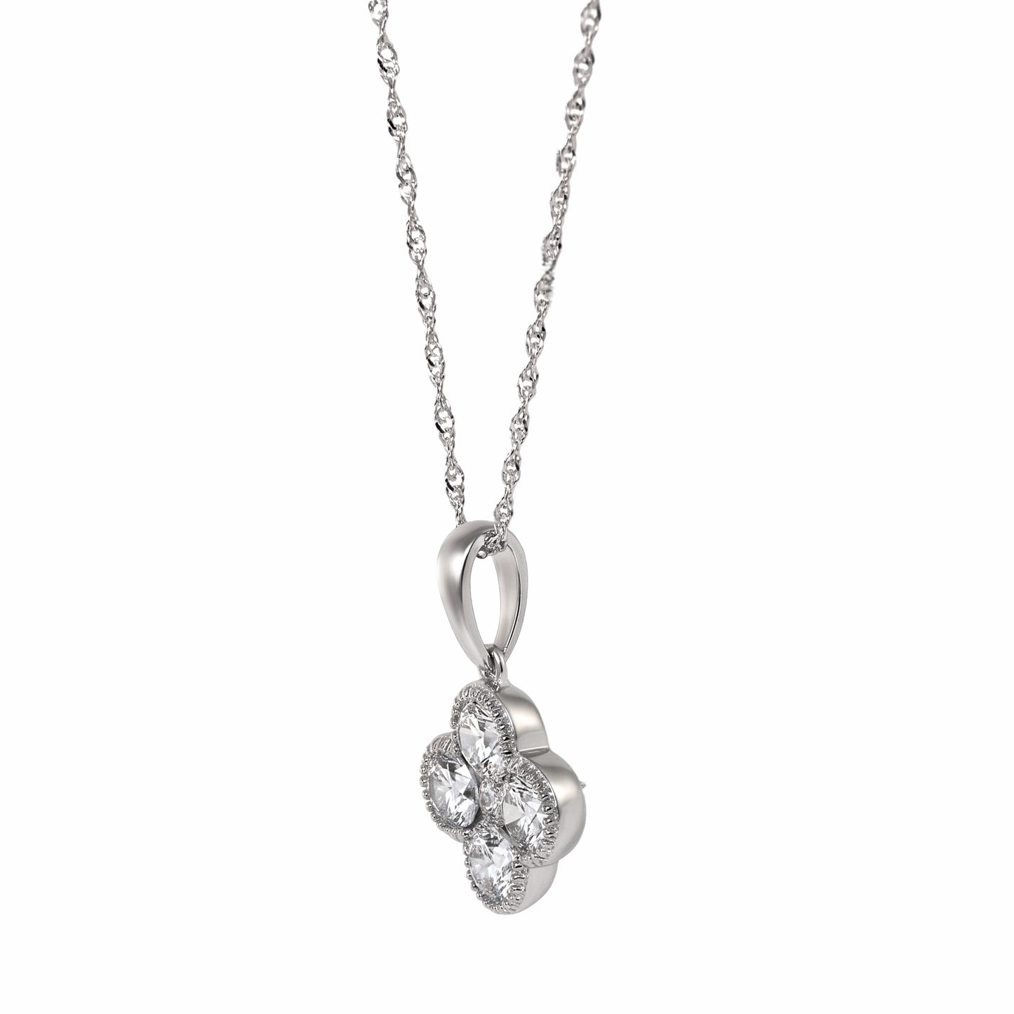 14K White Gold Lab Grown Diamond 1.07 Ct Four Leaf Clover Pendant Necklace
