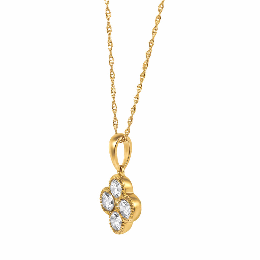 14K Yellow Gold Lab Grown Diamond 1.07 Ct Four Leaf Clover Pendant Necklace