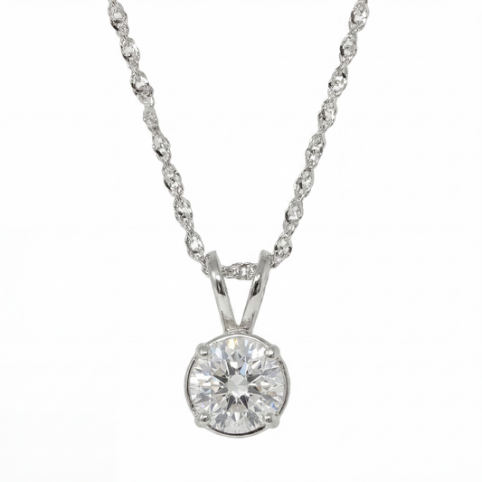 14K White Gold Lab Grown Diamond 1.25 Ct Solitaire Pendant Necklace