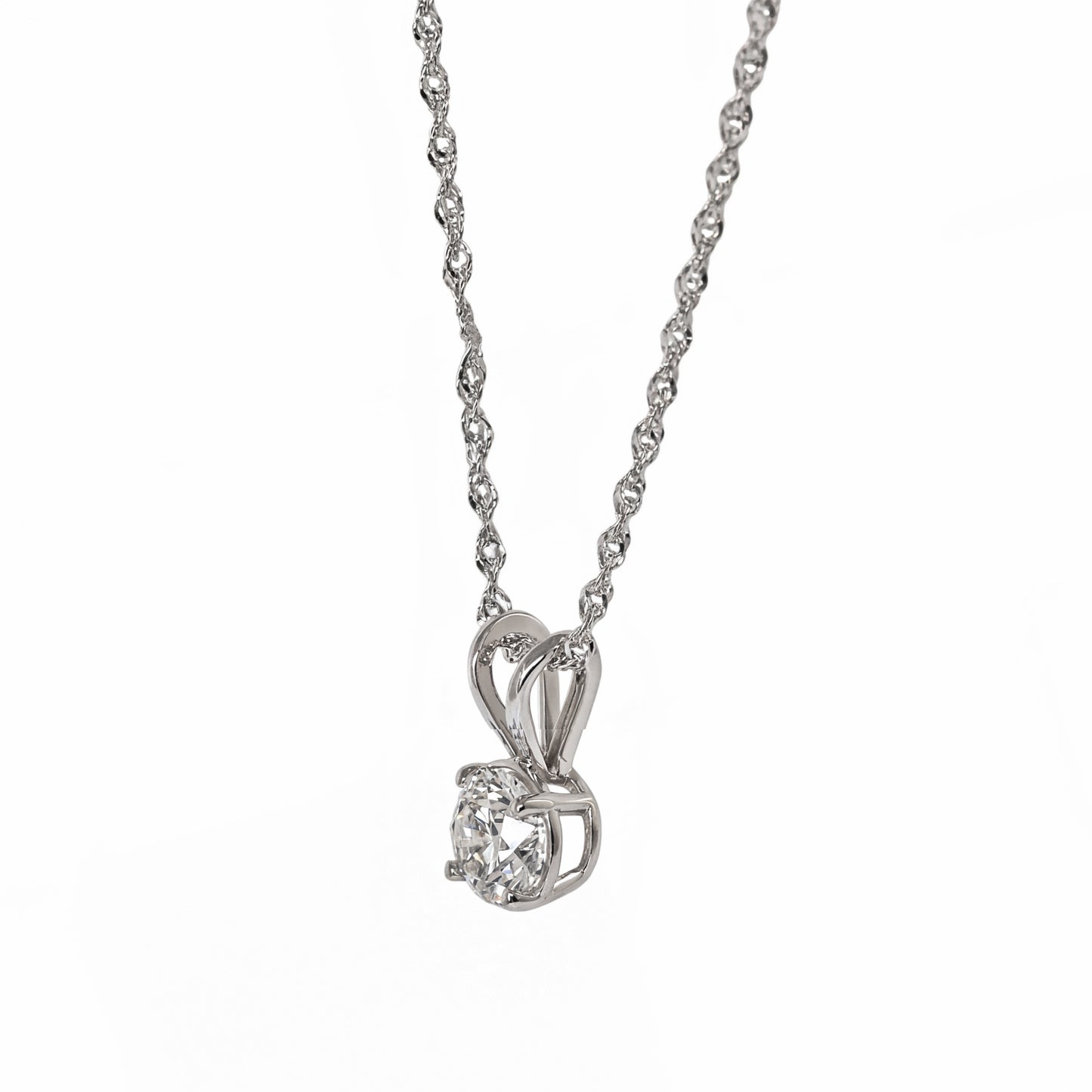 14K White Gold Lab Grown Diamond .61 Ct Round Solitaire Pendant Necklace