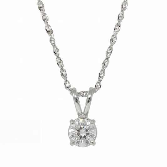 14K White Gold Lab Grown Diamond .61 Ct Round Solitaire Pendant Necklace