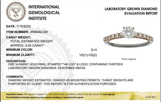 14K Two tone Gold Lab Grown Diamond 1/2 Ct Ring, Size 7, IGI Certificate