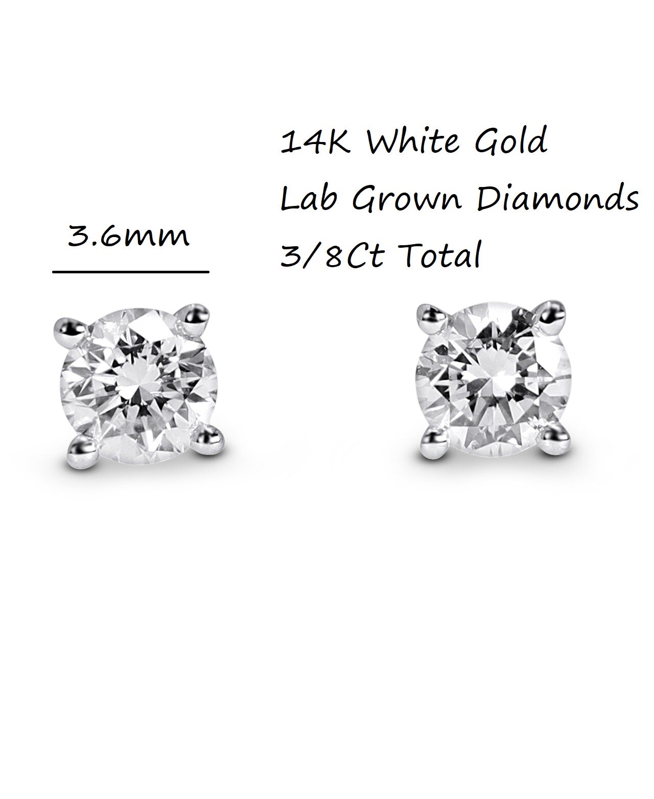 14K White Gold Lab Grown Diamond 3/8 Ct Studs Earrings, VS