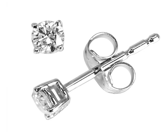 14K Solid White Gold Lab Grown Diamond Stud Earrings 6mm Round