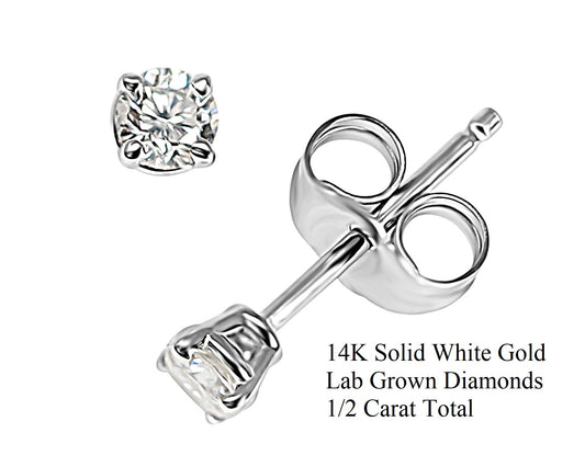14K White Gold Lab Grown Diamonds 1/2 Ct Stud Earrings