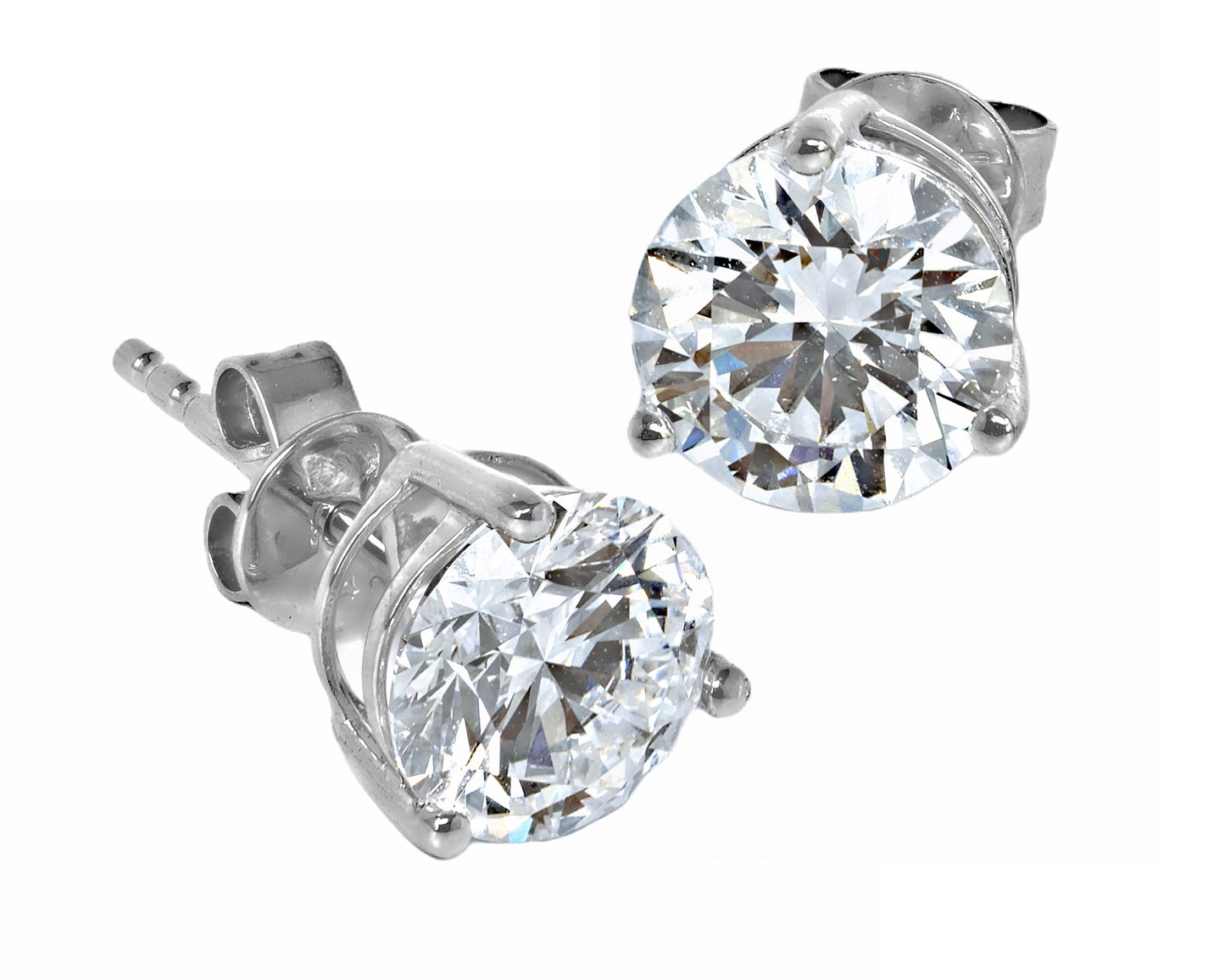14K Solid White Gold Lab Grown Diamonds 1-5/8 Ct Stud Earrings D, VVS-2