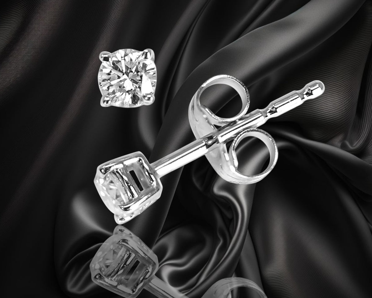 14K Solid White Gold Lab Grown Diamond Stud Earrings 6mm Round
