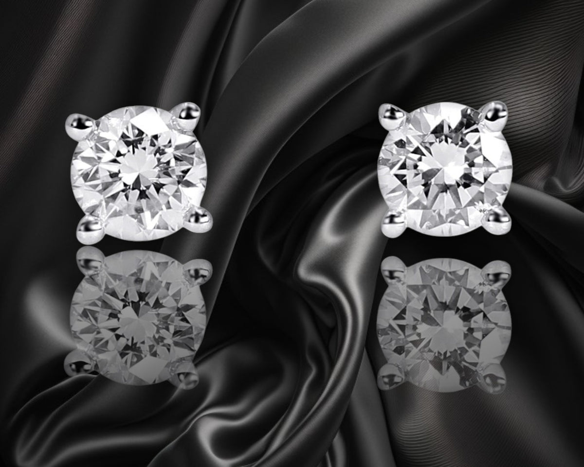 14K Solid White Gold Lab Grown Diamond Stud Earrings 6mm Round
