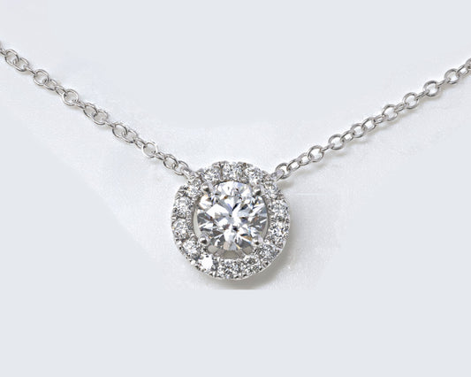 14K White Gold Lab Grown Diamonds 3/4 Carat Halo Necklace Pendant
