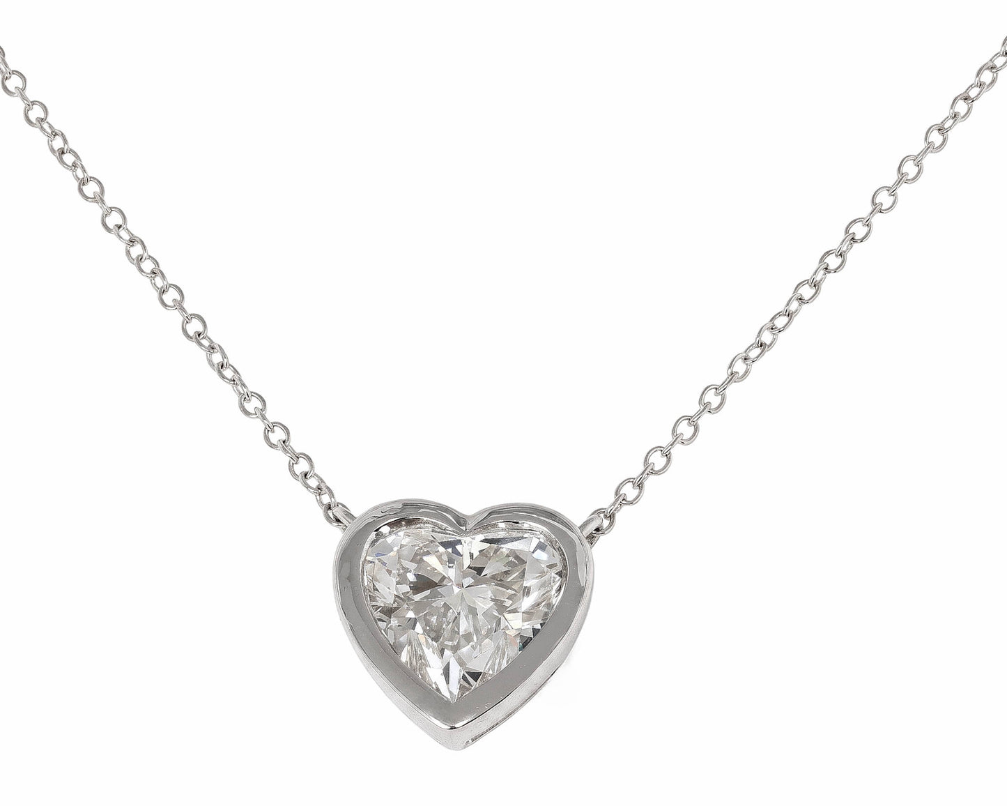 14K Solid White Gold Lab Grown Diamond 2-1/2 Ct Heart Pendant Necklace
