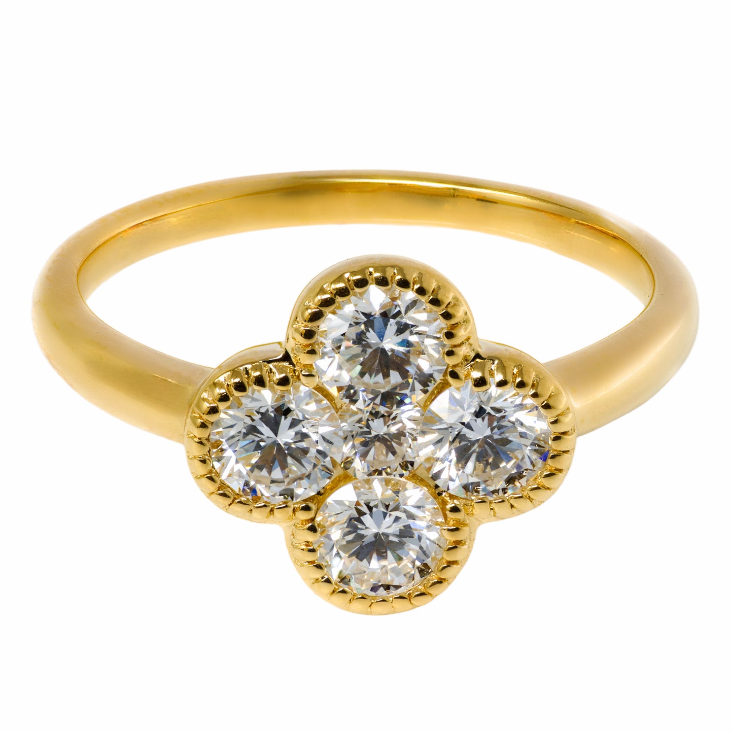 14K Solid Gold Lab Grown Diamond 1.06 Ct Four Leaf Clover Ring. Size 7