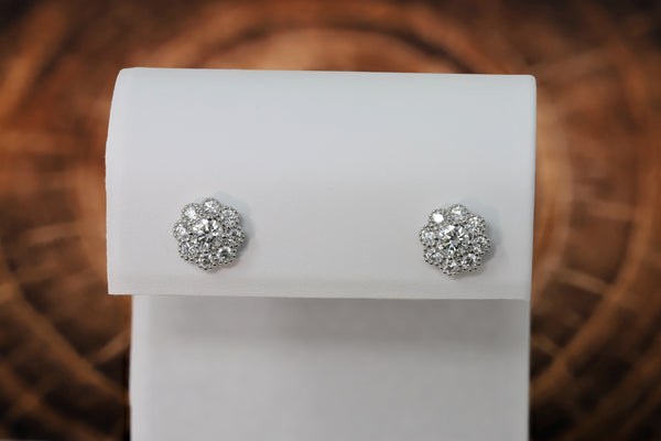 14K White Gold Lab Grown Diamond Flower Stud Earrings IGI Certified 7/8Ct G-H Color VS1-VS2 Clarity