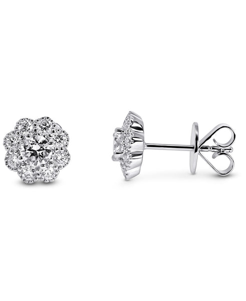 14K White Gold Lab Grown Diamond Flower Stud Earrings IGI Certified 7/8Ct G-H Color VS1-VS2 Clarity