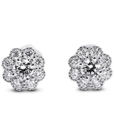 14K White Gold Lab Grown Diamond Flower Stud Earrings IGI Certified 7/8Ct G-H Color VS1-VS2 Clarity