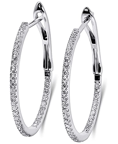 14K White Gold Lab Grown Diamond 3/8 Ct Hoop Earrings 2cm Diameter, with IGI Certificate