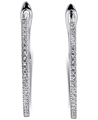 14K White Gold Lab Grown Diamond 3/8 Ct Hoop Earrings 2cm Diameter, with IGI Certificate