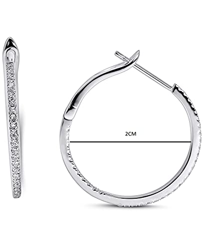 14K White Gold Lab Grown Diamond 3/8 Ct Hoop Earrings 2cm Diameter, with IGI Certificate